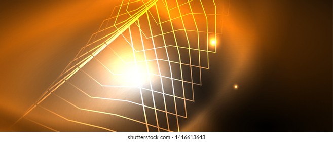 Shiny neon techno template. Neon lines background, 80s style laser rays. Vector