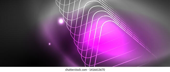 Shiny neon techno template. Neon lines background, 80s style laser rays. Vector