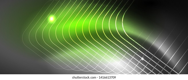 Leuchtende Neontechno-Vorlage. Neonfarbener Hintergrund, Laserstrahlen im Stil der 80er Jahre. Vektorgrafik