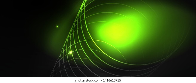 Shiny neon techno template. Neon lines background, 80s style laser rays. Vector