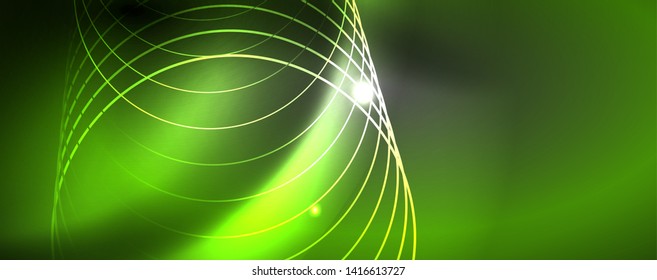 Shiny neon techno template. Neon lines background, 80s style laser rays. Vector