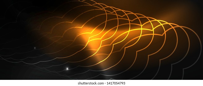 Shiny neon techno template. Neon lines background, 80s style laser rays. Vector