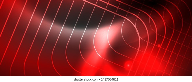 Shiny neon techno template. Neon lines background, 80s style laser rays. Vector