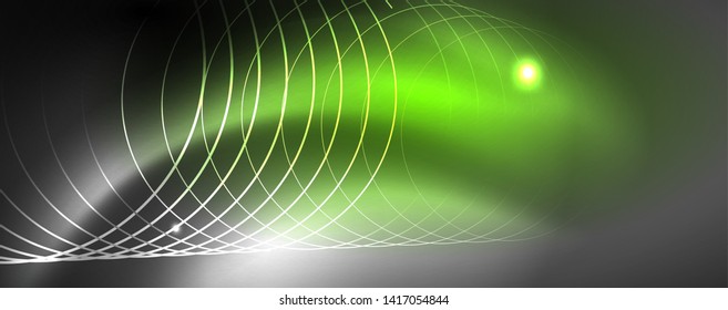 Shiny neon techno template. Neon lines background, 80s style laser rays. Vector
