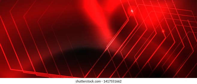 Shiny neon techno template. Neon lines background, 80s style laser rays. Vector