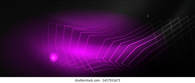Shiny neon techno template. Neon lines background, 80s style laser rays. Vector