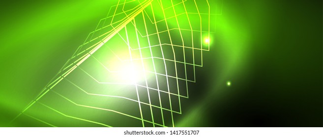 Shiny neon techno template. Neon lines background, 80s style laser rays. Vector