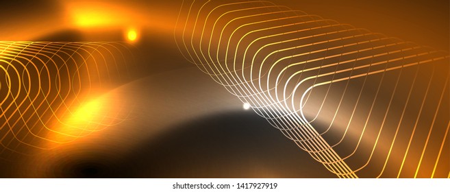 Shiny neon techno template. Neon lines background, 80s style laser rays. Vector