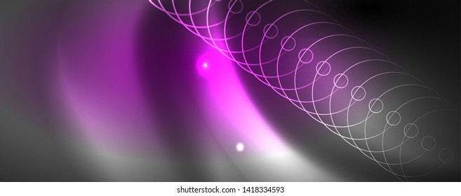 Shiny neon techno template. Neon lines background, 80s style laser rays. Vector