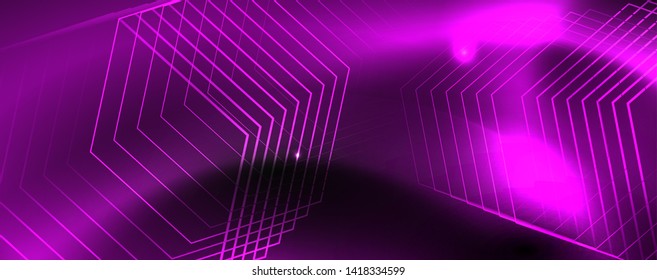 Leuchtende Neontechno-Vorlage. Neonfarbener Hintergrund, Laserstrahlen im Stil der 80er Jahre. Vektorgrafik