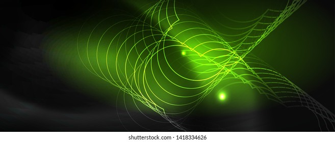 Shiny neon techno template. Neon lines background, 80s style laser rays. Vector