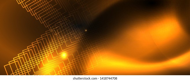 Shiny neon techno template. Neon lines background, 80s style laser rays. Vector