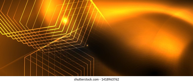 Shiny neon techno template. Neon lines background, 80s style laser rays. Vector