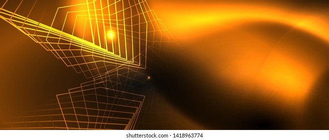 Leuchtende Neontechno-Vorlage. Neonfarbener Hintergrund, Laserstrahlen im Stil der 80er Jahre. Vektorgrafik