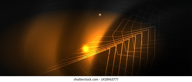 Shiny neon techno template. Neon lines background, 80s style laser rays. Vector