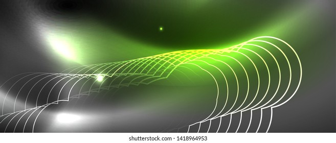 Leuchtende Neontechno-Vorlage. Neonfarbener Hintergrund, Laserstrahlen im Stil der 80er Jahre. Vektorgrafik