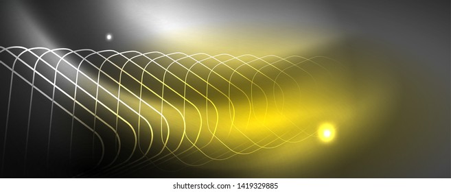 Shiny neon techno template. Neon lines background, 80s style laser rays. Vector