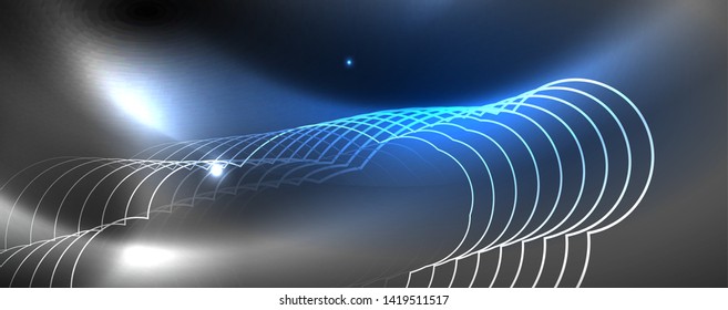 Shiny neon techno template. Neon lines background, 80s style laser rays. Vector