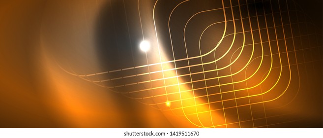 Plantilla tecno de neón brillante. Fondo de líneas de neón, rayos láser al estilo de los años 80. Vector