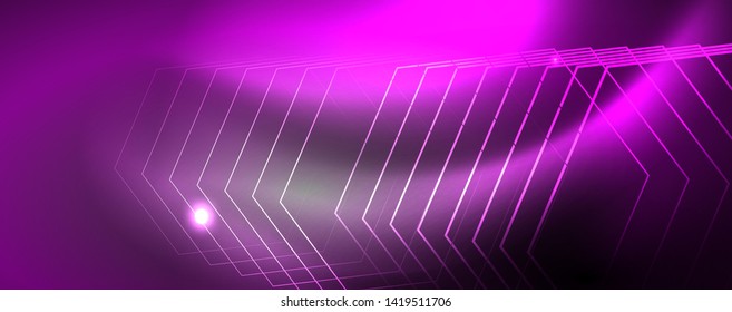 Shiny neon techno template. Neon lines background, 80s style laser rays. Vector