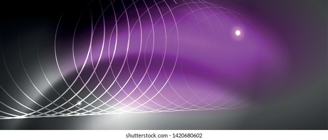 Plantilla tecno de neón brillante. Fondo de líneas de neón, rayos láser al estilo de los años 80. Vector