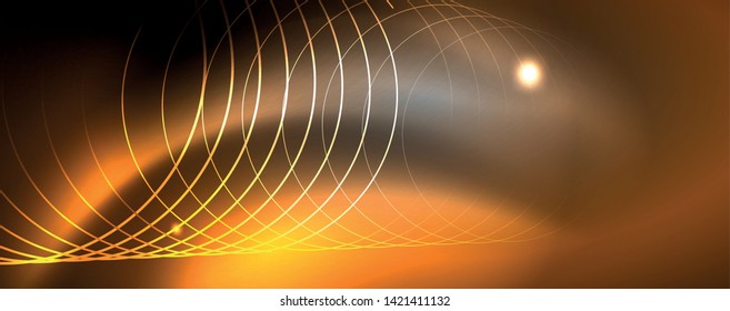 Shiny neon techno template. Neon lines background, 80s style laser rays. Vector