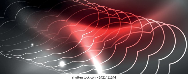 Shiny neon techno template. Neon lines background, 80s style laser rays. Vector