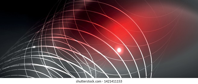 Shiny neon techno template. Neon lines background, 80s style laser rays. Vector