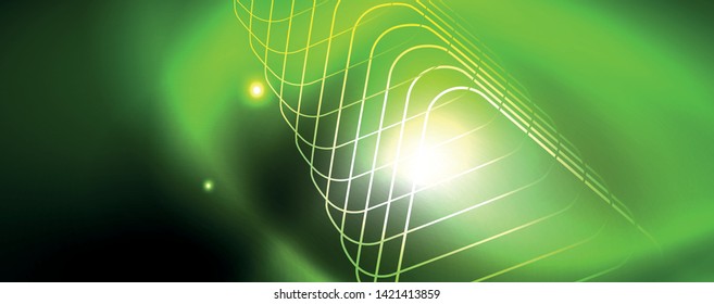 Shiny neon techno template. Neon lines background, 80s style laser rays. Vector