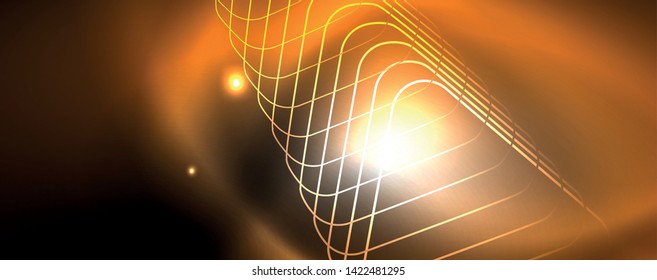Shiny neon techno template. Neon lines background, 80s style laser rays. Vector