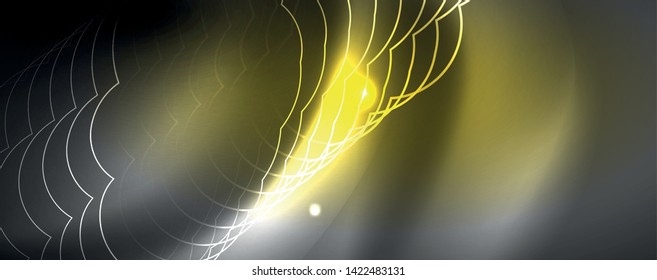 Shiny neon techno template. Neon lines background, 80s style laser rays. Vector