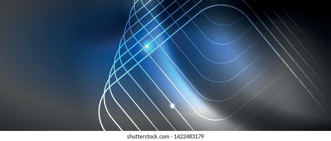 Shiny neon techno template. Neon lines background, 80s style laser rays. Vector