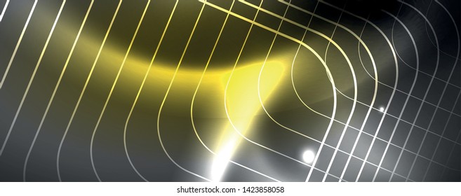 Shiny neon techno template. Neon lines background, 80s style laser rays. Vector