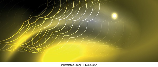 Shiny neon techno template. Neon lines background, 80s style laser rays. Vector