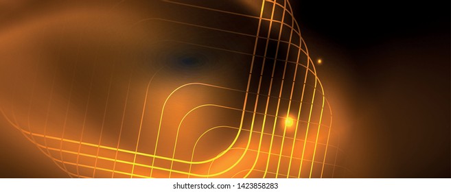 Shiny neon techno template. Neon lines background, 80s style laser rays. Vector