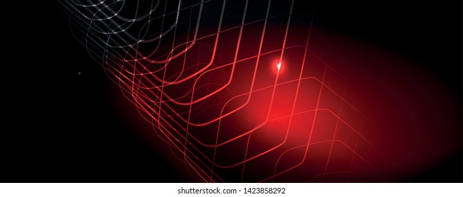 Shiny neon techno template. Neon lines background, 80s style laser rays. Vector
