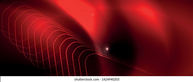Shiny neon techno template. Neon lines background, 80s style laser rays. Vector