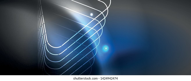 Shiny neon techno template. Neon lines background, 80s style laser rays. Vector