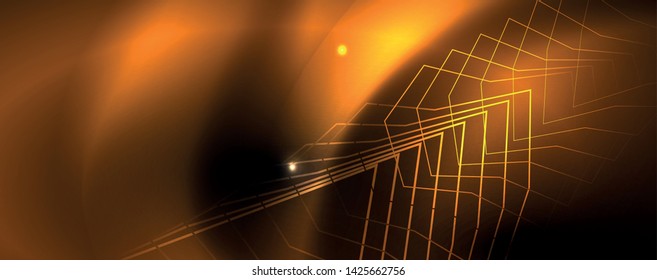 Shiny neon techno template. Neon lines background, 80s style laser rays. Vector
