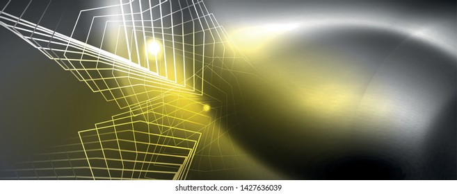 Plantilla tecno de neón brillante. Fondo de líneas de neón, rayos láser al estilo de los años 80. Vector