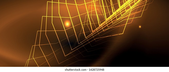 Shiny neon techno template. Neon lines background, 80s style laser rays. Vector