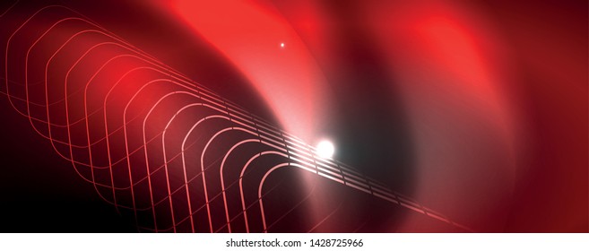 Shiny neon techno template. Neon lines background, 80s style laser rays. Vector