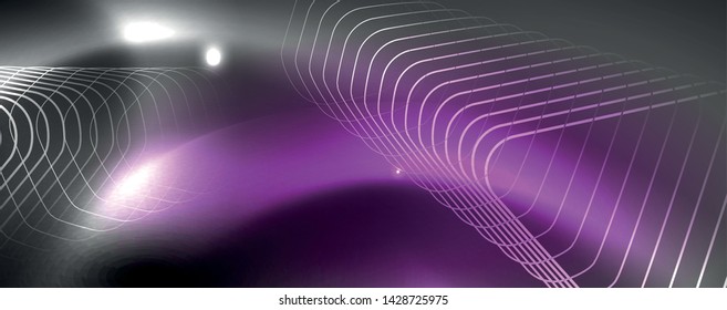 Shiny neon techno template. Neon lines background, 80s style laser rays. Vector