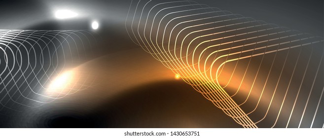 Shiny neon techno template. Neon lines background, 80s style laser rays. Vector