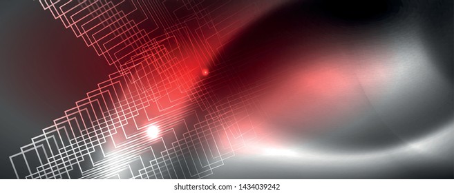 Shiny neon techno template. Neon lines background, 80s style laser rays. Vector