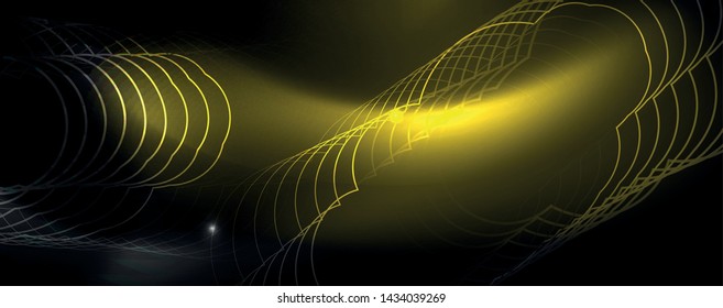 Shiny neon techno template. Neon lines background, 80s style laser rays. Vector