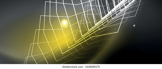 Shiny neon techno template. Neon lines background, 80s style laser rays. Vector
