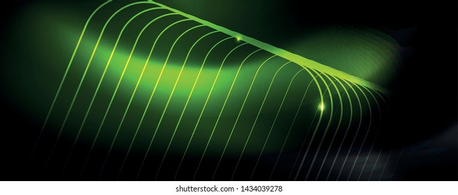 Shiny neon techno template. Neon lines background, 80s style laser rays. Vector