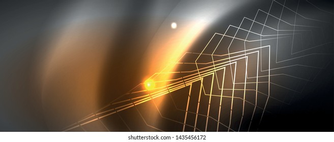 Leuchtende Neontechno-Vorlage. Neonfarbener Hintergrund, Laserstrahlen im Stil der 80er Jahre. Vektorgrafik