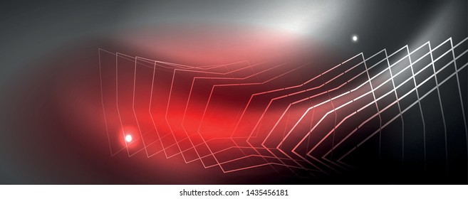 Shiny neon techno template. Neon lines background, 80s style laser rays. Vector